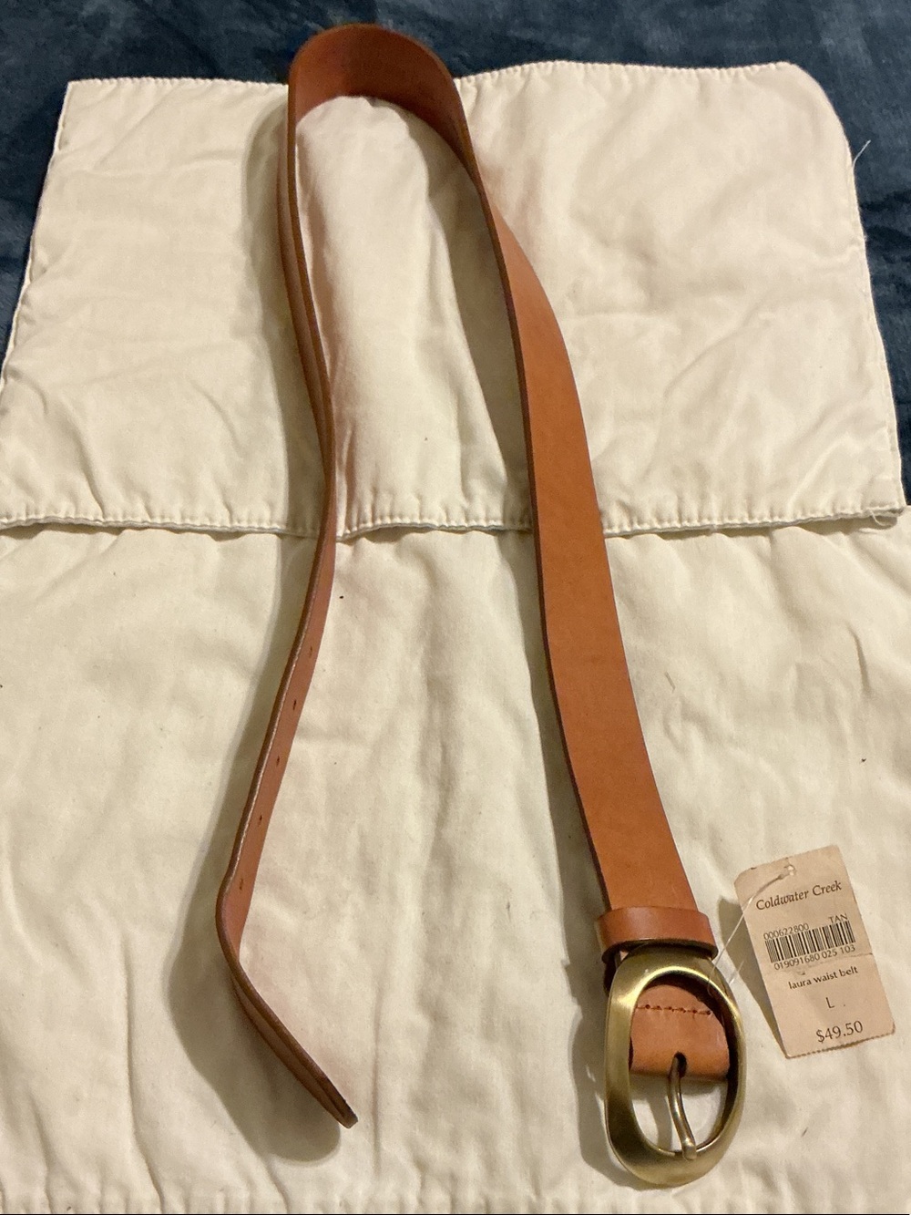 Coldwater Creek Tan Leather Belt with Brass Oval Buckle